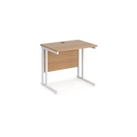 Maestro 25 straight desk 800mm x 600mm - white cantilever leg frame and beech to