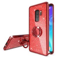 NALIA Ring Case compatible with Samsung Galaxy S9 Plus, Glitter Shiny Protective Finger Grip Silicone Cover with Ring Stand Holder 360 Degree, Thin Sparkle Skin Shock-Proof Prot...