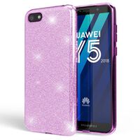 NALIA Custodia in Silicone compatibile con Huawei Y5 2018, Glitter Gel Copertura Protezione Sottile Cellulare, Slim Smartphone Bling Cover Case Protettiva Scintillio Bumper  Viola