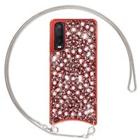 NALIA Glitzer Handyhülle mit Kette für Huawei P30, Slim Necklace Cover Handy Tasche Rot