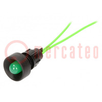 Indicator: LED; recessed; green; 230VAC; Ø13mm; IP20; leads 300mm