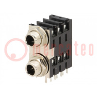 Socket; Jack 6,3mm; female; double,stereo,with triple switch