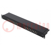 Patch panel; RJ45; Kat: 6; RACK; schwarz; Portanzahl: 16; 19"