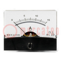Ampèremètre; sur panneau; I DC: 0÷15A; Classe: 2; Résit.int: 4mΩ