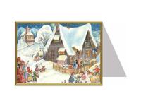 Weihnachtskarte Richard Sellmer Haus mit Kindern und Tieren