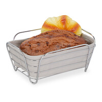 Relaxdays Brotkorb Metall mit Stoffeinsatz, eckig, Frühstückskorb für Brot & Brötchen, HBT: 10 x 23,5 x 17 cm, grau