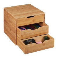 Relaxdays Schreibtisch Organizer, 3 Schubladen, für Büroutensilien, Bambus Ablage, Schubladenbox, HBT 26x30x31 cm, natur