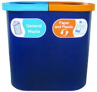 Popular Twin Recycling Bin - 140 Litre - Milk Cartons - General Waste