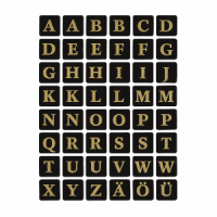Buchstaben 13x13mm A-Z selbstklebend Folie gold geprägt auf schwarz VE=2 Blatt