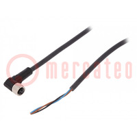 Cable de conexión; M8; PIN: 3; angular; 2m; enchufe; 60VAC; 4A; PUR