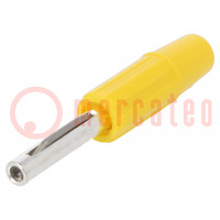 Plug; 4mm banana; 10A; 60VDC; yellow; non-insulated; for cable