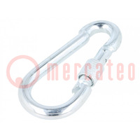 Carabiner; steel; for rope; L: 80mm; zinc; 8mm; with protection