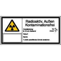 Strahlenschutz Radioa., Au. Kontaminationsfrei Warnschild,selbstkl,14,80x7,40cm DIN 25430 E 200