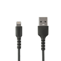 StarTech.com 6 foot (2m) Durable Black USB-A to Lightning Cable - Heavy Duty Rugged Aramid Fiber USB Type A to Lightning Charger/Sync Power Cord - Apple MFi Certified iPad/iPhon...