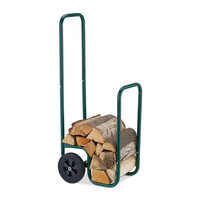 Relaxdays Kaminholzwagen, 2 Gummireifen, Holzwagen bis 60 kg, für gängige Holzscheite, Brennholz-Sackkarre, Stahl, grün