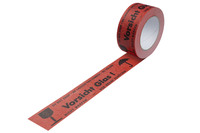 Papier-Warn-Packband, rot,50mm breitx50lfm, 135µ, mit,schwarz. Druck Vorsicht Glas,+ Kelch, mehrspr., Naturk.-Kl