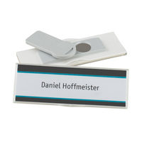 Pin Badge / Identification Badge / Name Badge "Podio Paper slim" | white with magnet "Premium" (grey)