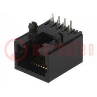 Gniazdo; RJ45; PIN: 8; Układ: 8p8c; na PCB; THT; kątowe 90°