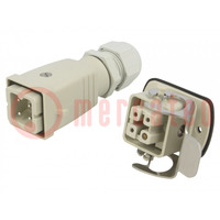 Connector: HDC; mannelijk + vrouwelijk; HA; PIN: 4; 3+PE; maat 1