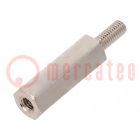 Screwed spacer sleeve; 18mm; Int.thread: M3; Ext.thread: M3; brass