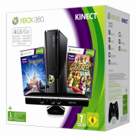 Microsoft Xbox 360 Slim 4GB + Kinect Adventures + Kinect Disneyland + Kinect Wifi Zwart