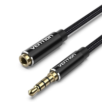 Vention Cotton Braided TRRS 3.5mm Male to 3.5mm Female Audio Extension Cable 3M Black Aluminum Alloy Type