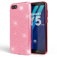 NALIA Custodia in Silicone compatibile con Huawei Y5 2018, Glitter Gel Copertura Protezione Sottile Cellulare, Slim Smartphone Bling Cover Case Protettiva Scintillio Bumper  Pink