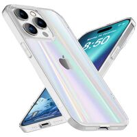 NALIA Clear Tempered Glass Cover compatible with iPhone 14 Pro Case, Transparent Rainbow Effect Anti-Yellow Scratch-Resistant Hardcase & Silicone Bumper, Holographic Colorful Sh...