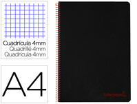 Cuaderno espiral liderpapel a4 wonder tapa plastico 80h 90gr cuadro 4mm con margen color negro