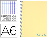 Cuaderno espiral liderpapel A6 micro wonder tapa plastico 120h 90 gr cuadro 5mm 4 bandas color amarillo
