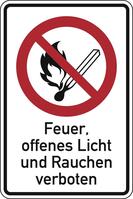 Verbotsschild, Feuer, offenesLicht und Rauchen verboten, Folie, 150x100 mm