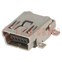 Connector: USB B mini; socket; on PCBs; SMT; PIN: 5; horizontal