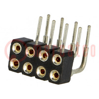 Socket; pin strips; female; PIN: 8; turned contacts; angled 90°