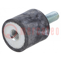 Vibration damper; M6; Ø: 20mm; rubber; L: 20mm; Thread len: 18mm