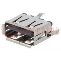 Connector: USB A; socket; on PCBs; THT; PIN: 4; straight; USB 2.0