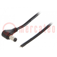 Cable; 2x0.5mm2; wires,DC 5,5/2,1 plug; angled; black; 1.5m