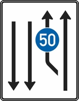 Anwendungsbeispiel: VZ Nr. 546-11 Ausweitungstafel mit Gegenverkehr mit vorgeschriebener Mindestgeschwindigkeit