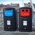 Envirobank Recycling Bin with Hole Apertures - 240 Litre - Signal Red - Brown Aperture with Brown Glass Bottles & Jars Label