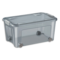 CEP Boîte de rangement 43 litres gris fumé matière PP recyclé (hors clips). Dim : 59,3 x 38 x 29cm.