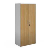 Duo double door cupboard 1790mm high with 4 shelves - white with oak doors