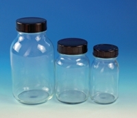 Butelki z szerokim otworem szkło bezbarwne z nakrętką z tworzywa sztucznego Pojemność nominalna 1000 ml