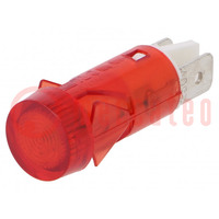 Contrôle: avec lampe néon; plate; rouge; 230VAC; Ouv: Ø12mm