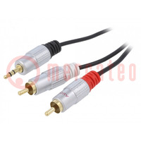 Cable; Jack 3.5mm plug,RCA plug x2; 3m; Plating: gold-plated