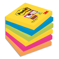 POST-IT Lot de 6 blocs Notes Super Sticky POST-IT® couleurs CARNIVAL 90 feuilles 76 x 76 mm