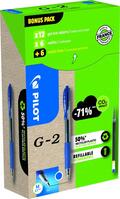Pilot Greenpack G-207 Retractable Gel Rollerball Pen 0.7mm Tip 0.39mm Line Blue (Pack 12 Plus 12 Refills)