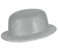 chapeau melon en pvc à  paillettes argent