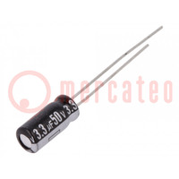Capacitor: electrolytic; THT; 3.3uF; 50VDC; Ø5x11mm; Pitch: 2mm