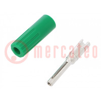 Plug; 4mm banana; 10A; 50VDC; green; non-insulated; for cable