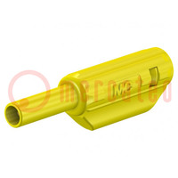 Plug; 2mm banana; 10A; 600V; yellow; gold-plated; 36mm; 0.5mm2