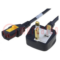 Cable; 3x1mm2; BS 1363 (G) plug,IEC C13 female; PVC; 2m; black